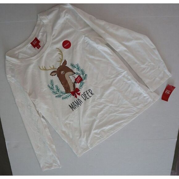 Family Pajamas Women's Sz Medium White/Gray Plaid Mama Deer Mix It 2-Piece Set - Picture 3 of 10